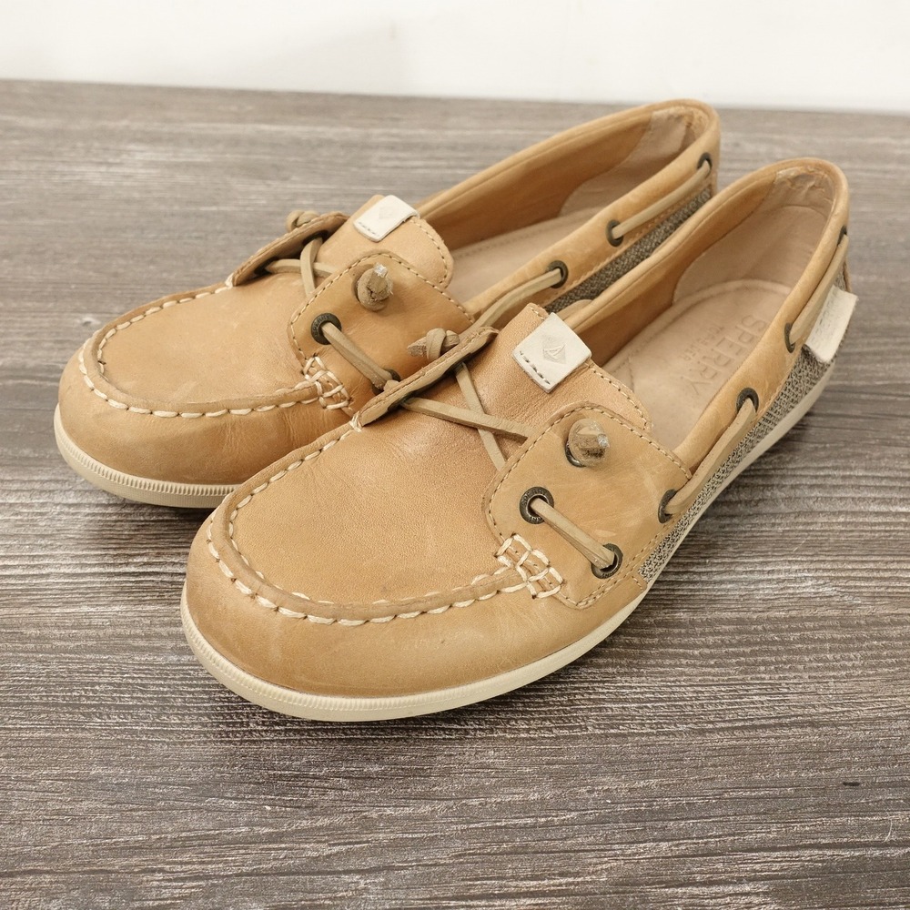 Sperry Boat Shoes Womens 7M Tan Good Leather Fabric STS98964 Loafers